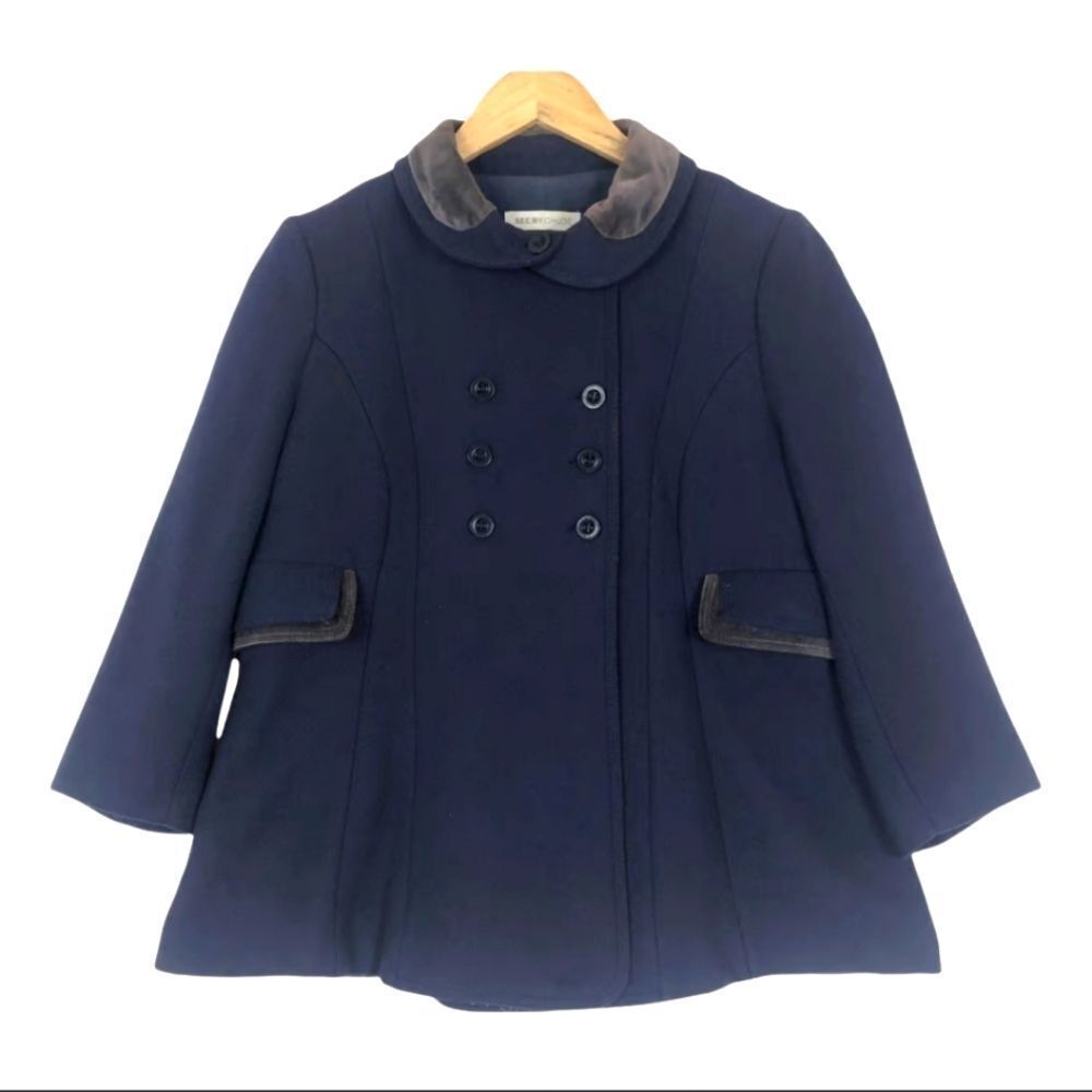 See By Chloé Navy Double-Breasted Peacoat with Velvet Trim
